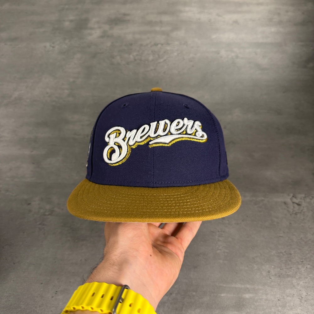 Hat Club Milwaukee Brewers New Era Cap 7 1/4 Beer Pack Navy Gold 2 Tone Patch - Picture 2 of 7